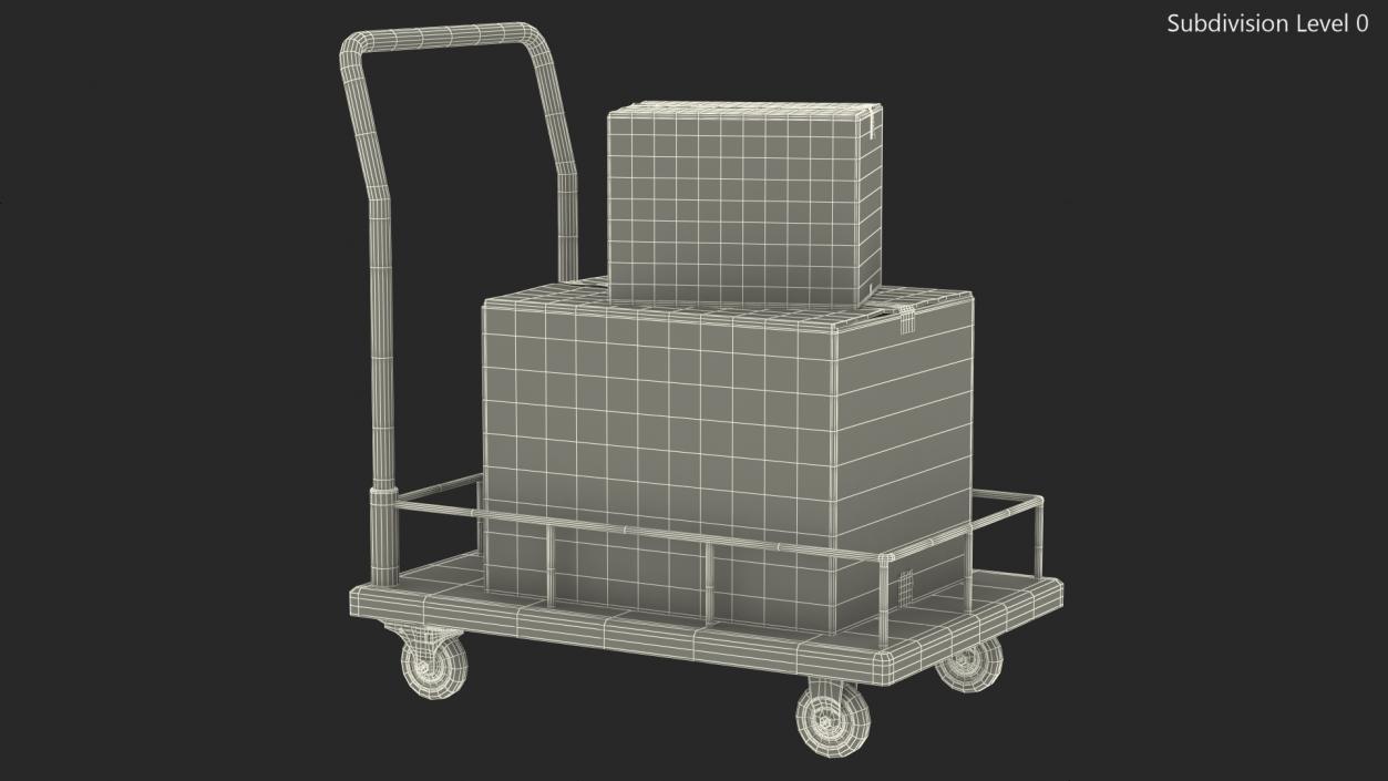 Trolley Low Platform Railing with Cardboard Boxes 3D model