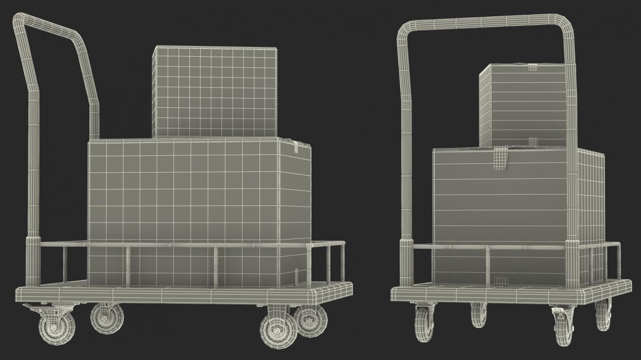 Trolley Low Platform Railing with Cardboard Boxes 3D model