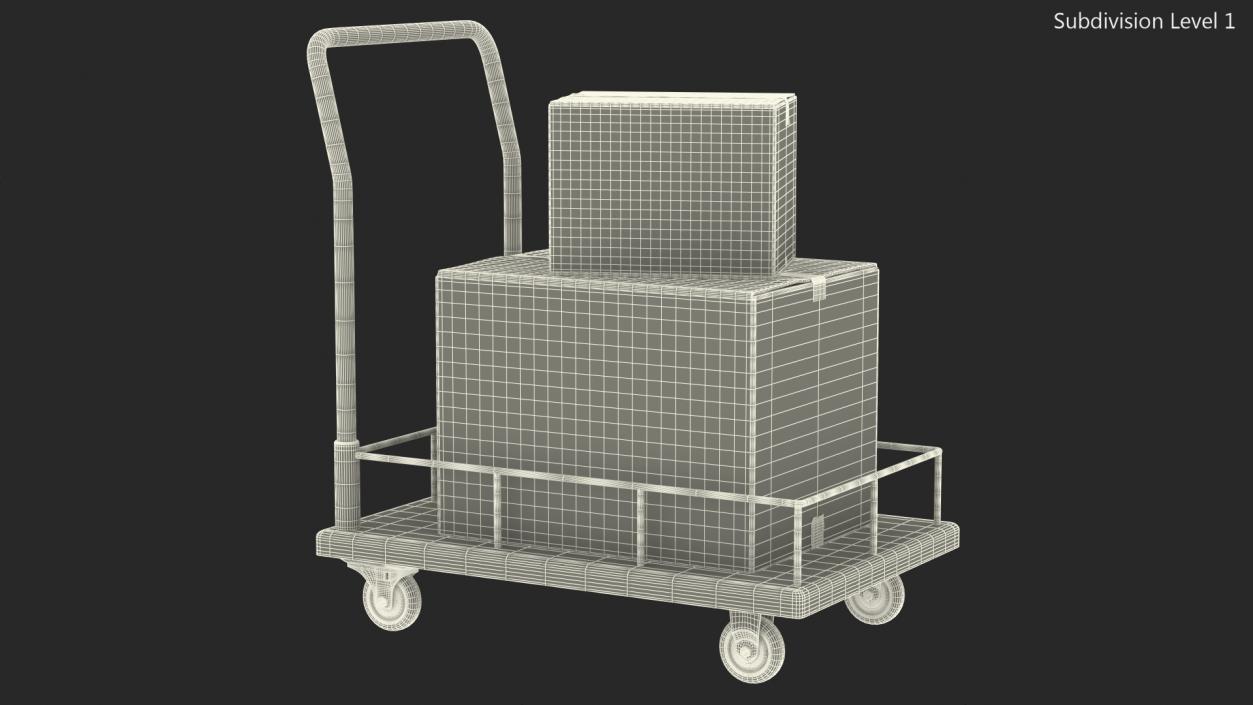 Trolley Low Platform Railing with Cardboard Boxes 3D model