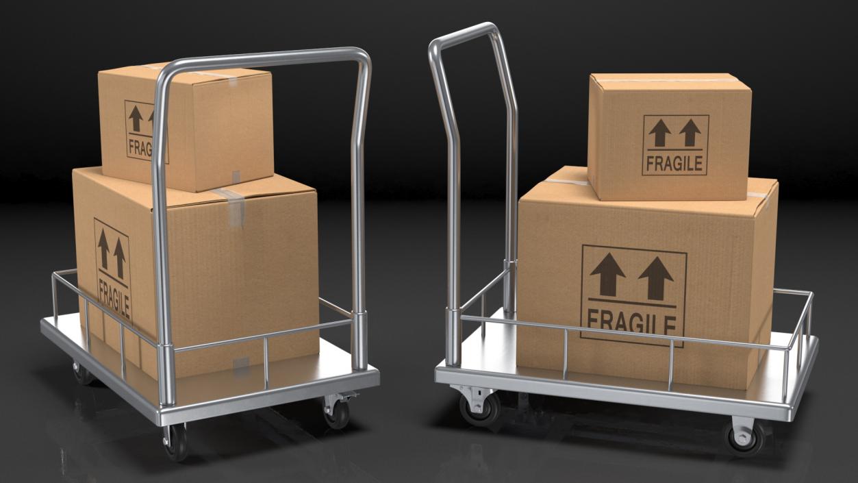 Trolley Low Platform Railing with Cardboard Boxes 3D model