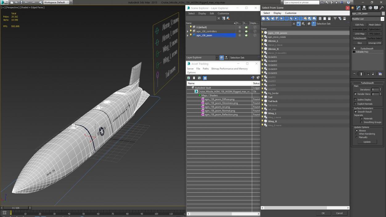 3D model Cruise Missile AGM 158 JASSM Rigged