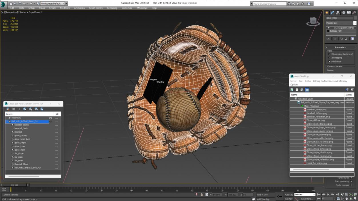 3D Ball with Softball Glove Fur model