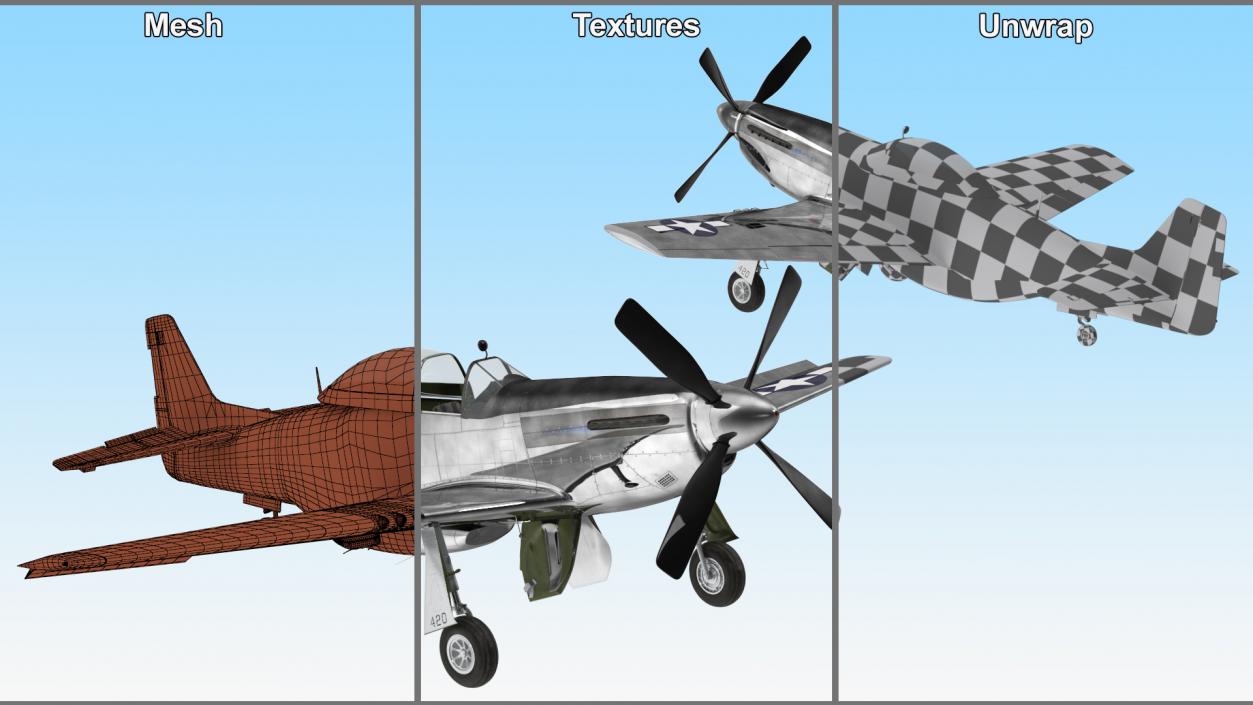 3D North American P-51 Rigged