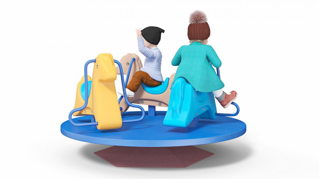 Boy and Girl Riding Carousel Fur 3D