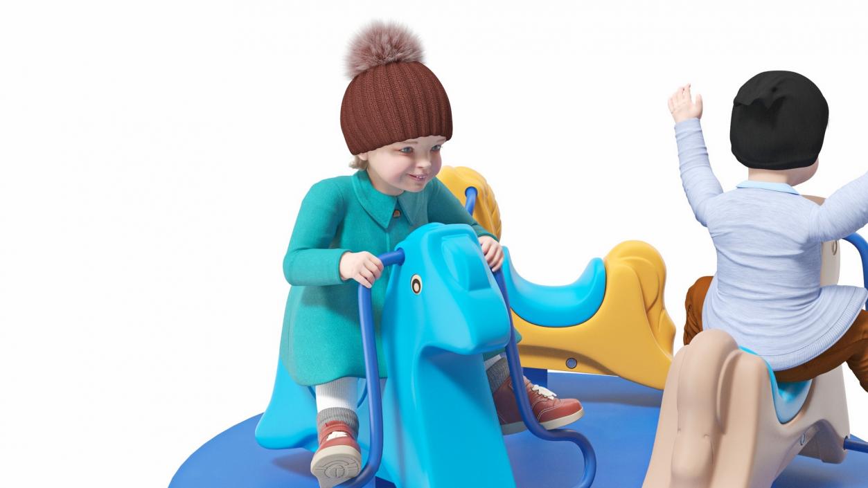 Boy and Girl Riding Carousel Fur 3D