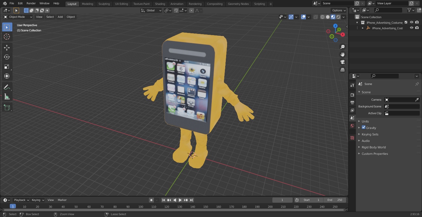 3D model IPhone Advertising Costume Orange A-pose