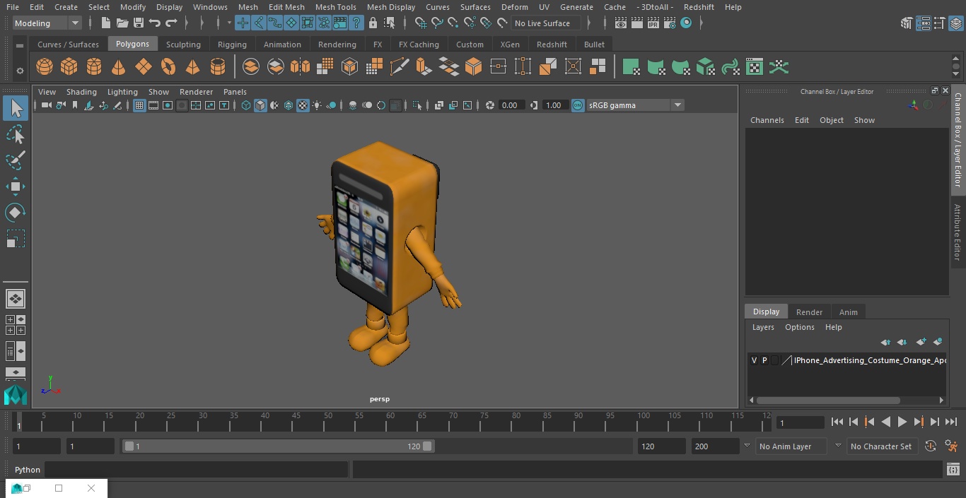 3D model IPhone Advertising Costume Orange A-pose