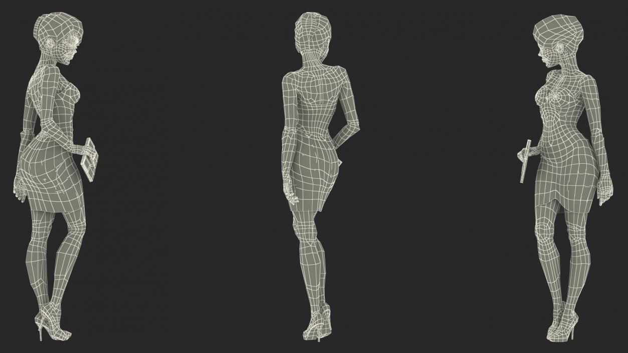 3D Cartoon Woman Party Clothes Standing Pose