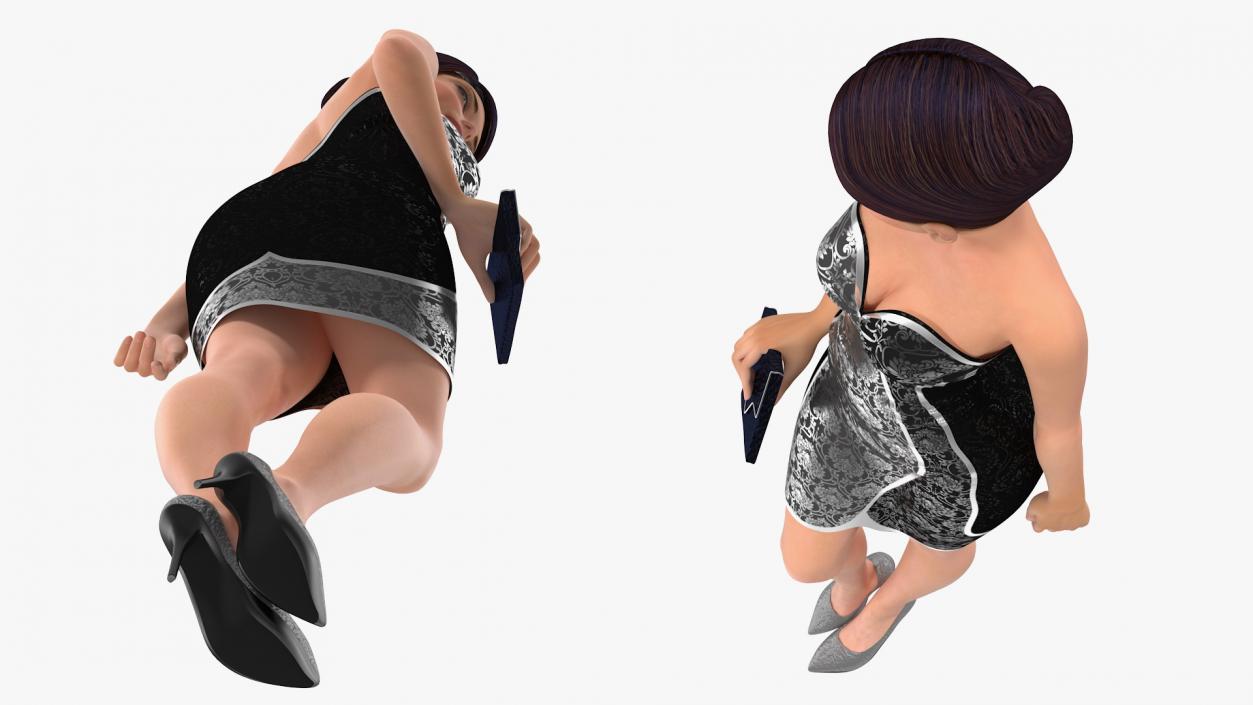 3D Cartoon Woman Party Clothes Standing Pose