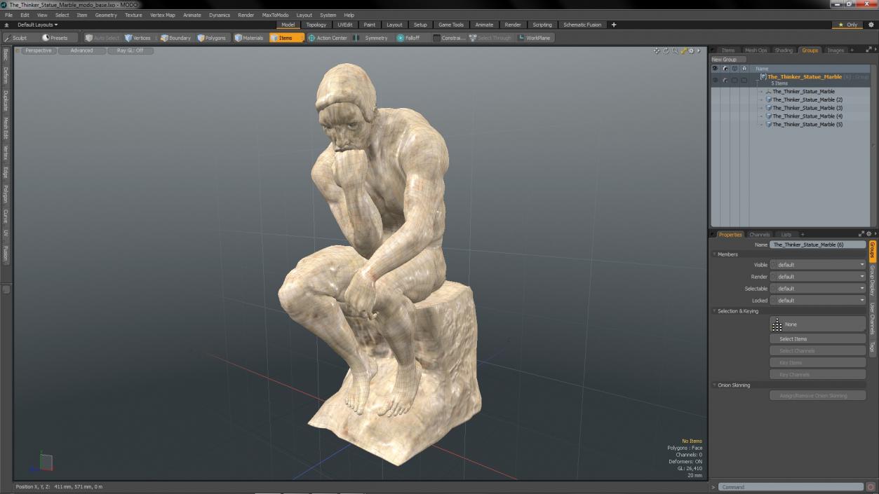 3D model The Thinker Statue Marble