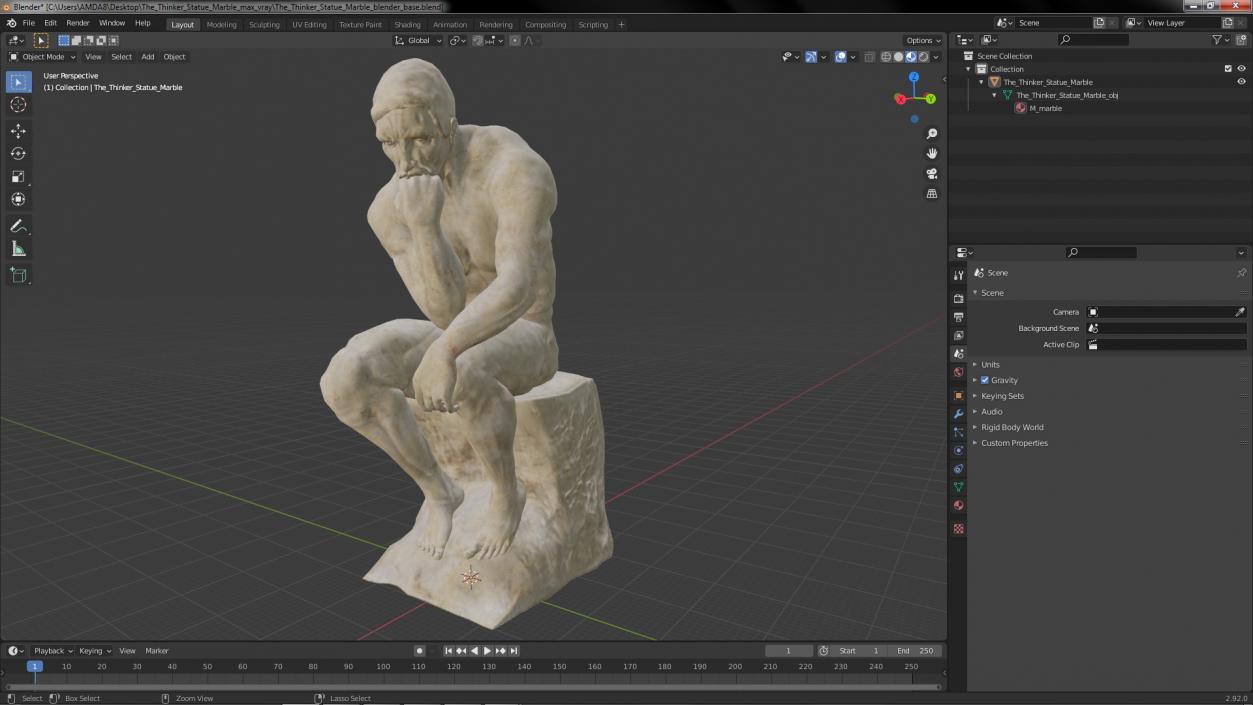 3D model The Thinker Statue Marble