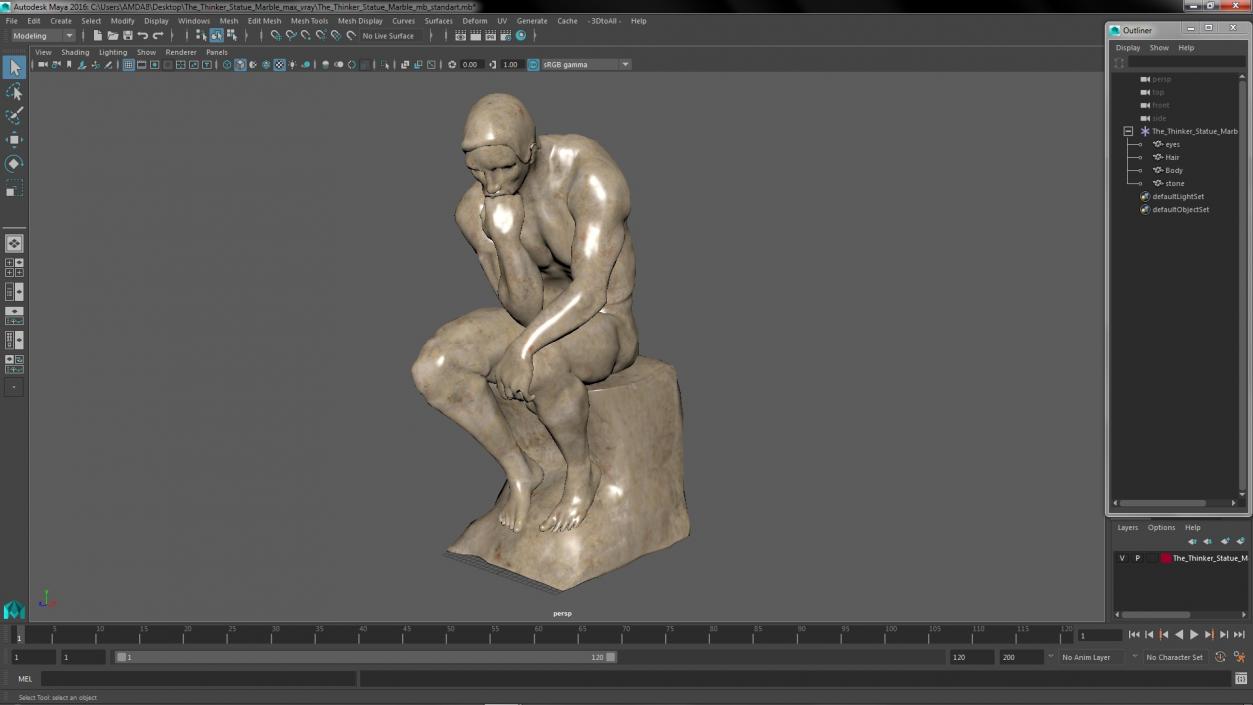 3D model The Thinker Statue Marble