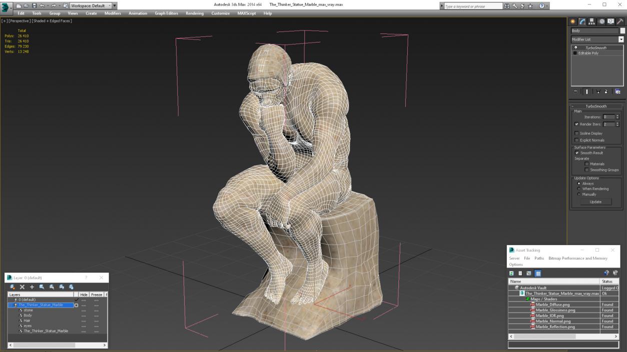 3D model The Thinker Statue Marble