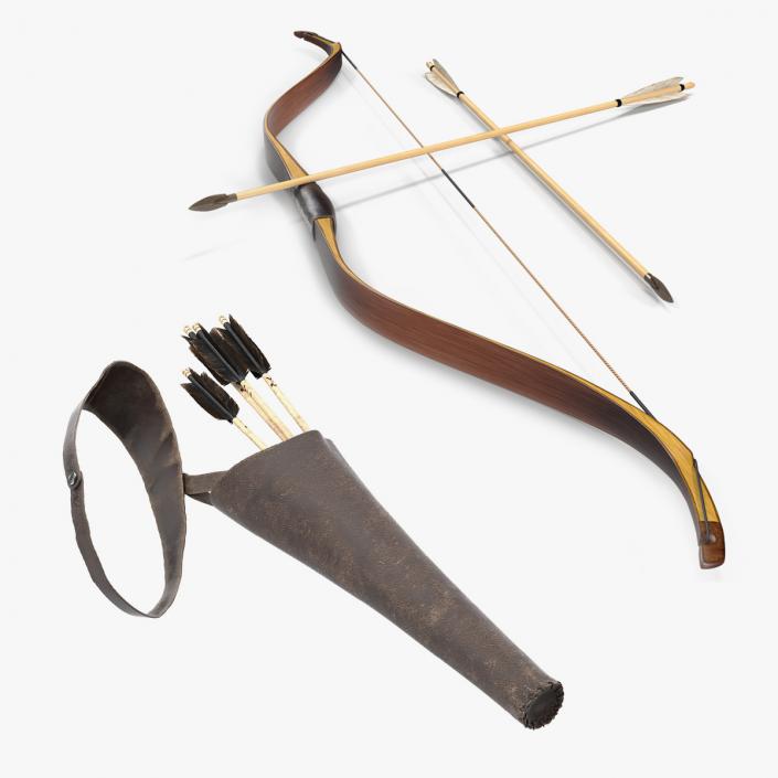 3D Antique Bow and Letaher Quiver 3D Models Collection