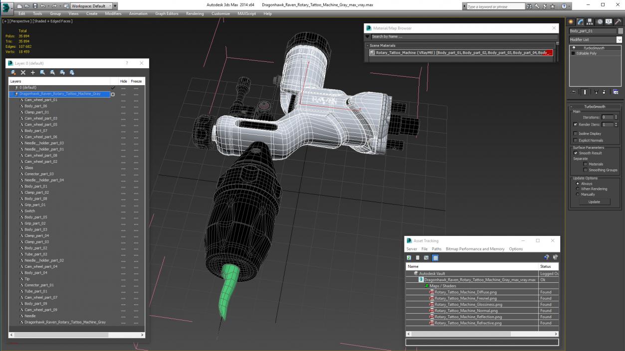 3D Dragonhawk Raven Rotary Tattoo Machine Gray model