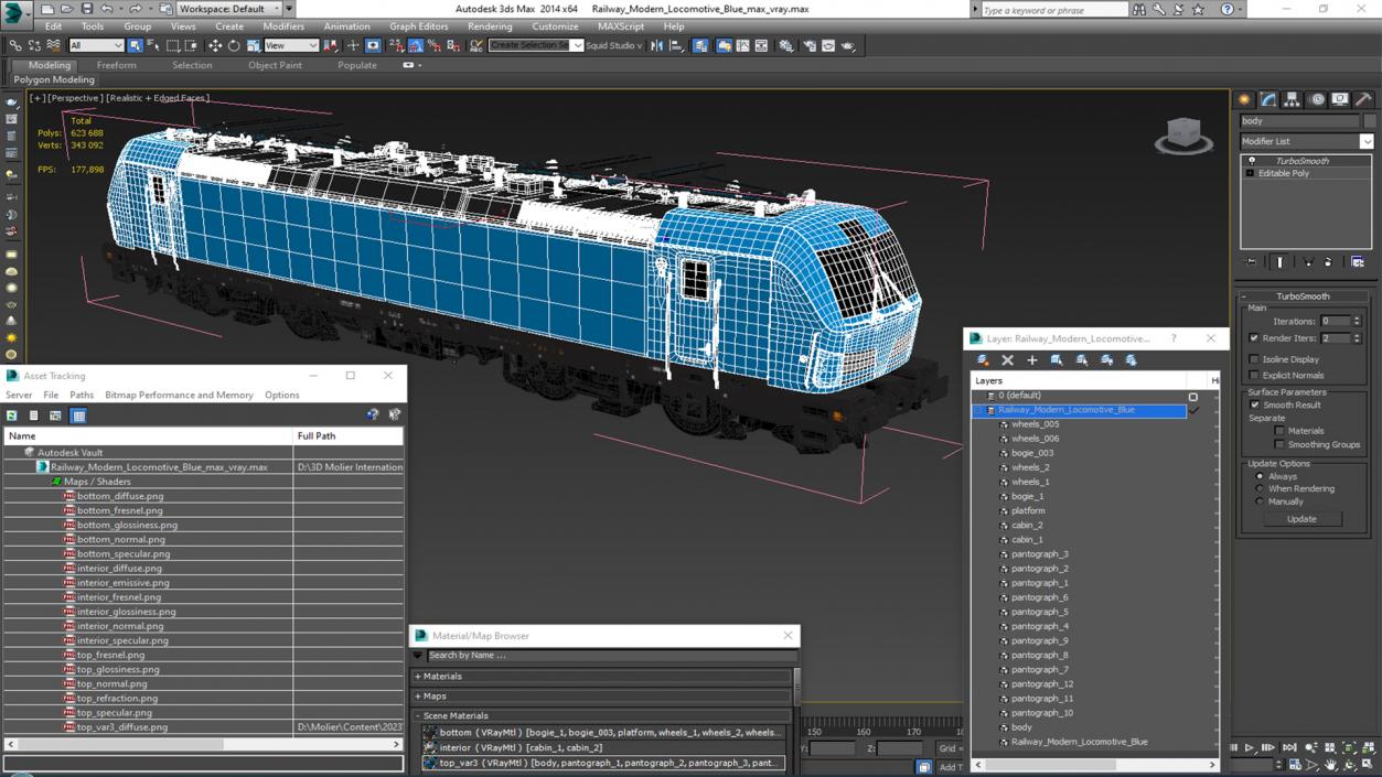 3D model Railway Modern Locomotive Blue