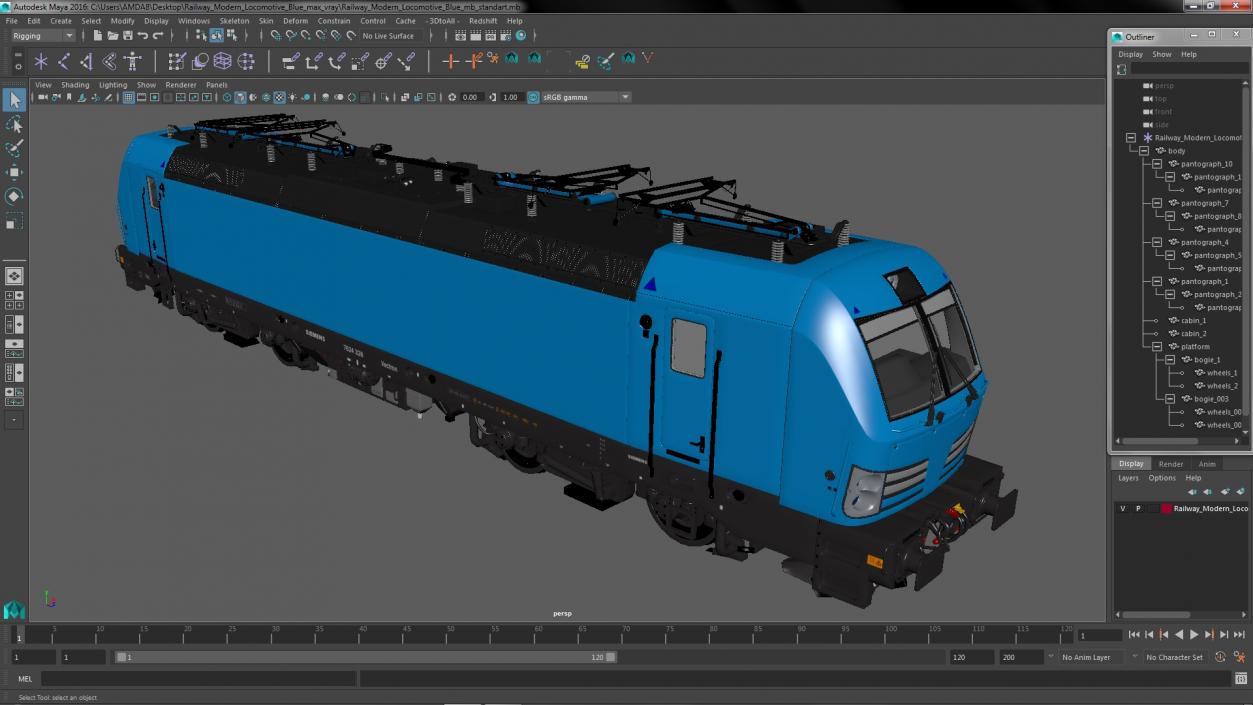 3D model Railway Modern Locomotive Blue