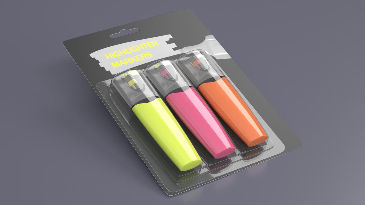 3 Highlighter Markers with Package 3D model