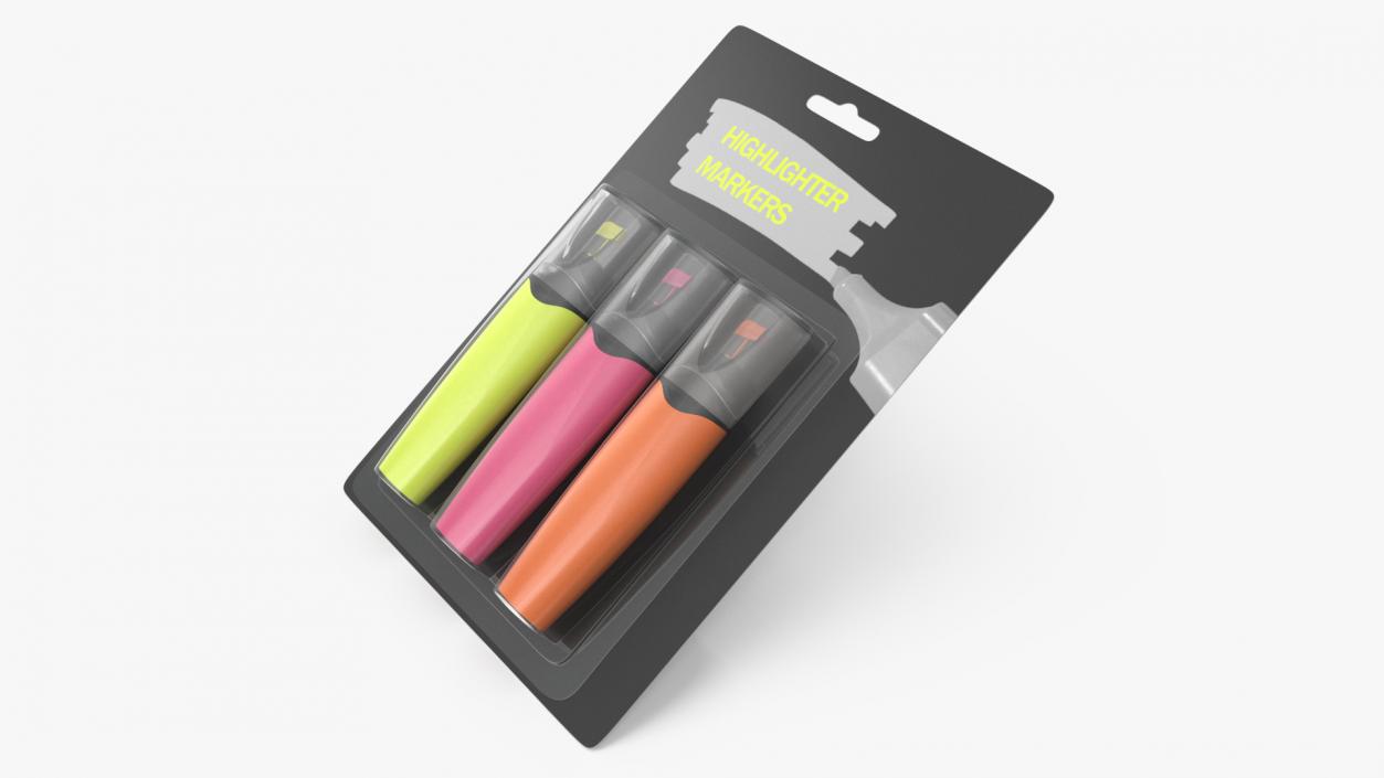 3 Highlighter Markers with Package 3D model