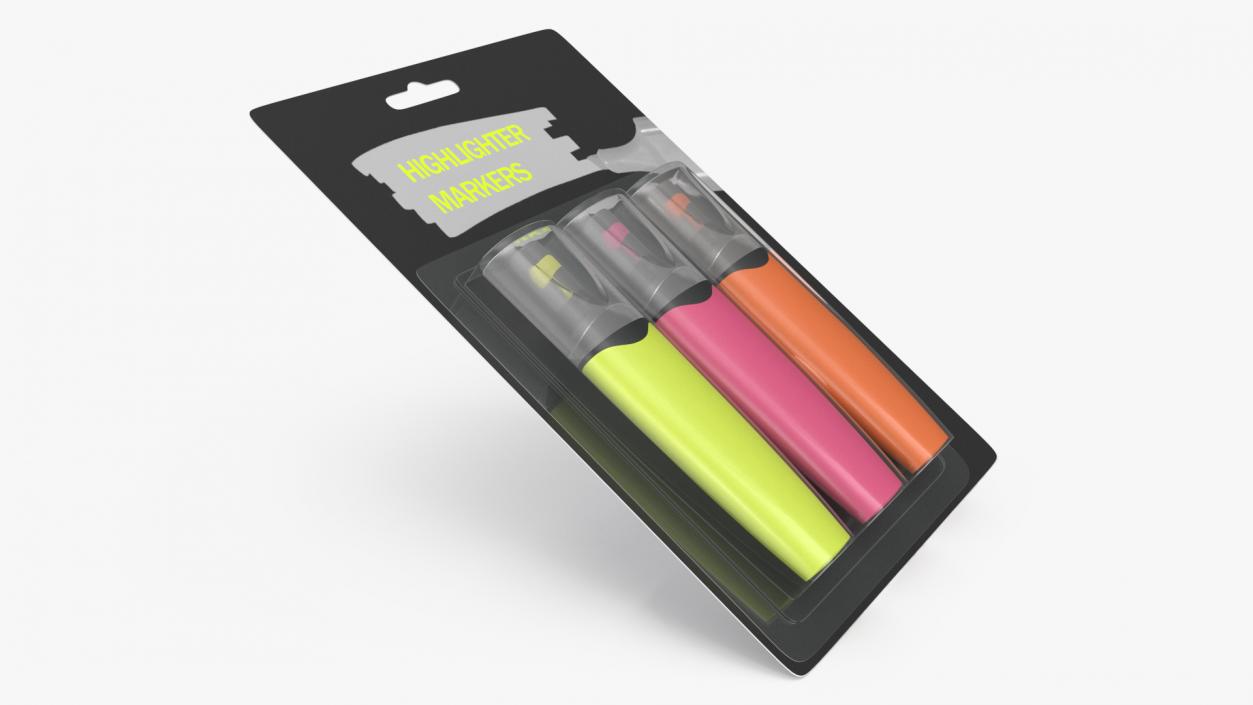 3 Highlighter Markers with Package 3D model