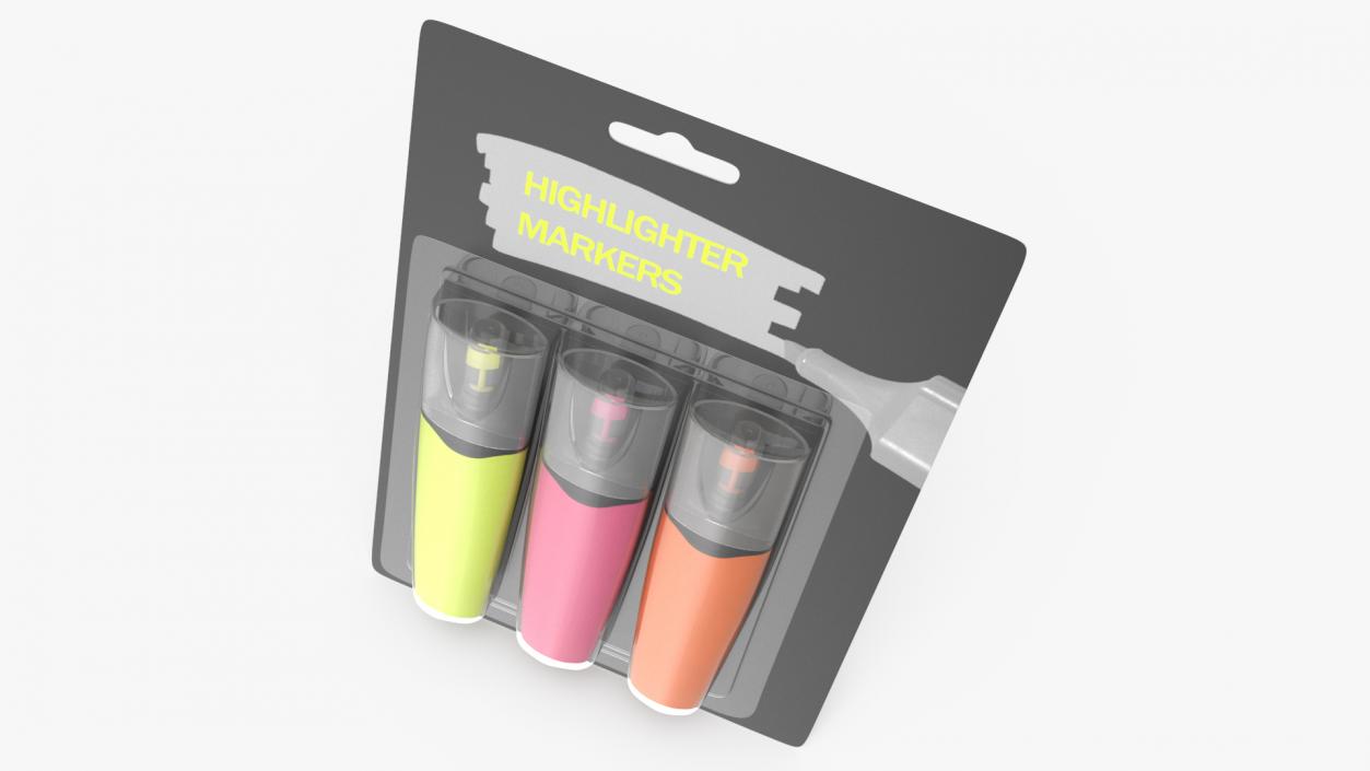 3 Highlighter Markers with Package 3D model