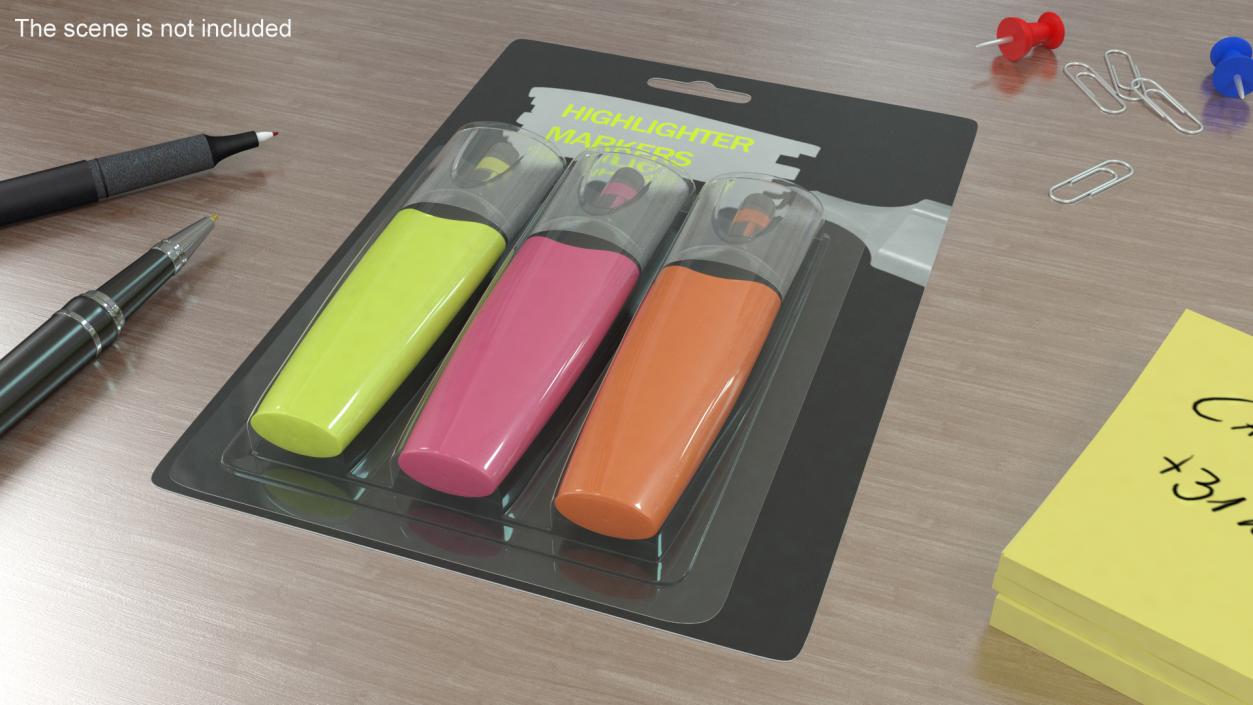 3 Highlighter Markers with Package 3D model