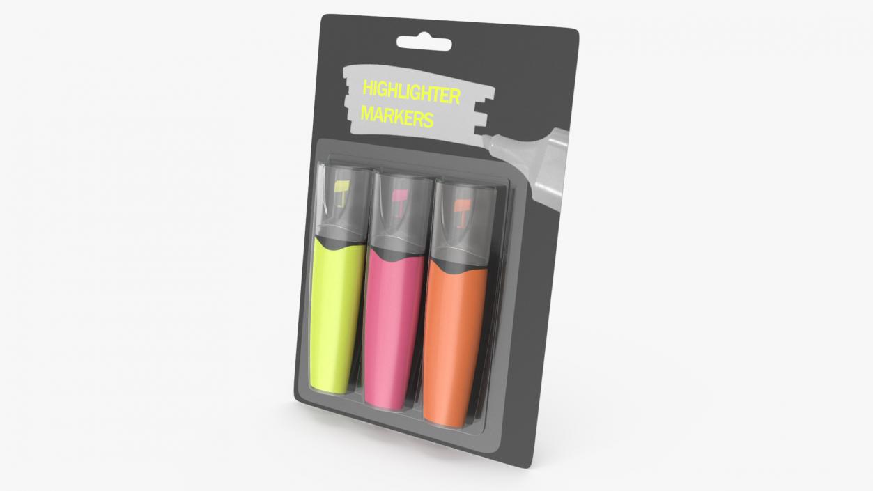 3 Highlighter Markers with Package 3D model