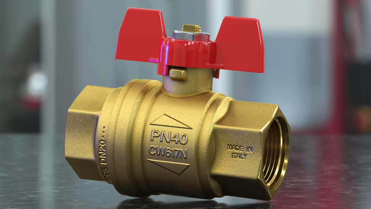 3D Ball Valve with Red Butterfly Handle