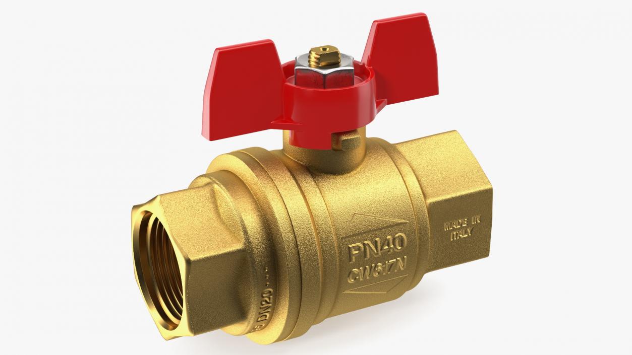 3D Ball Valve with Red Butterfly Handle