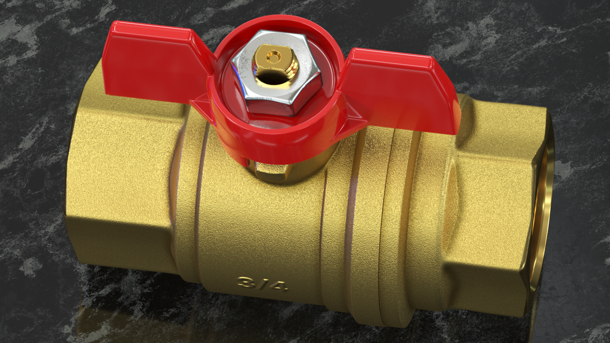 3D Ball Valve with Red Butterfly Handle