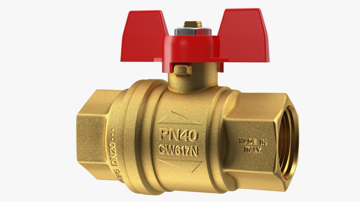 3D Ball Valve with Red Butterfly Handle