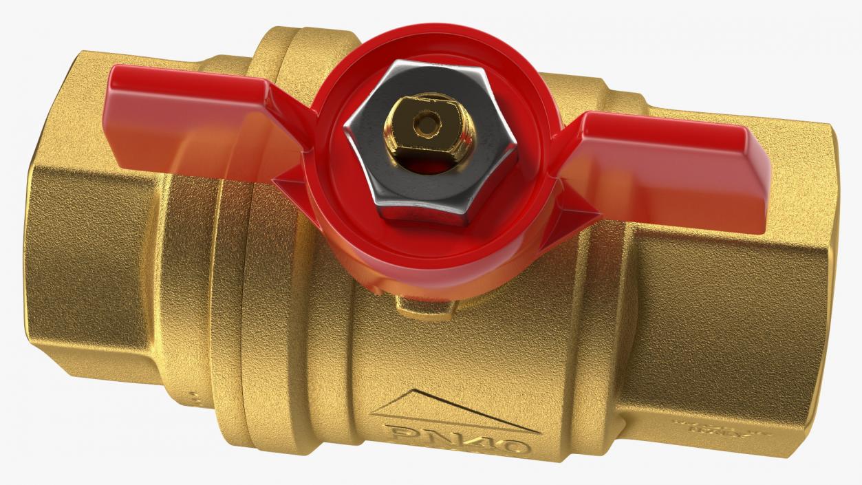 3D Ball Valve with Red Butterfly Handle