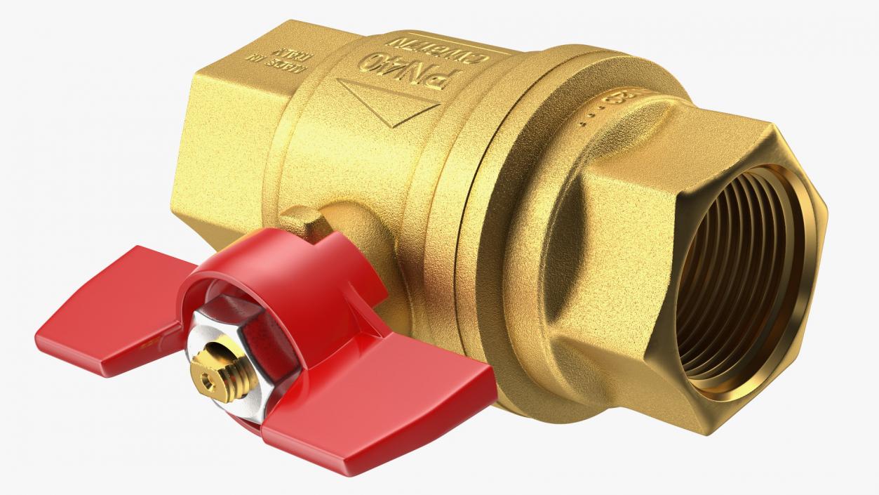 3D Ball Valve with Red Butterfly Handle