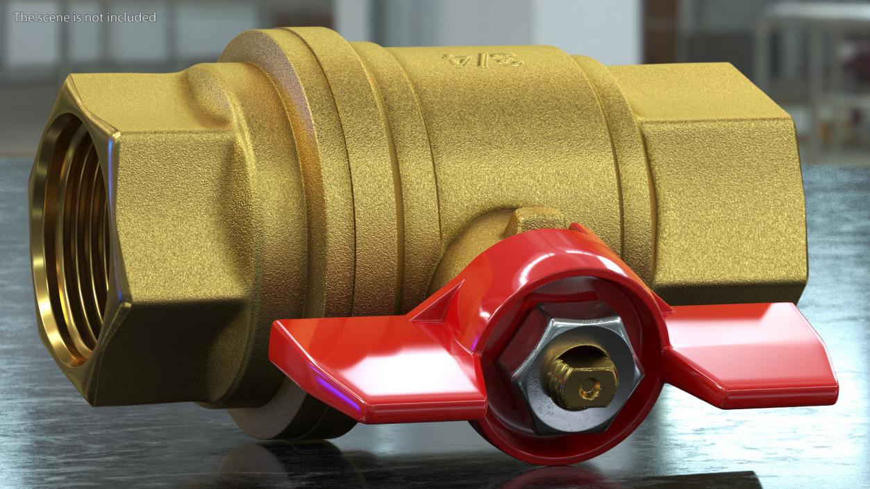 3D Ball Valve with Red Butterfly Handle