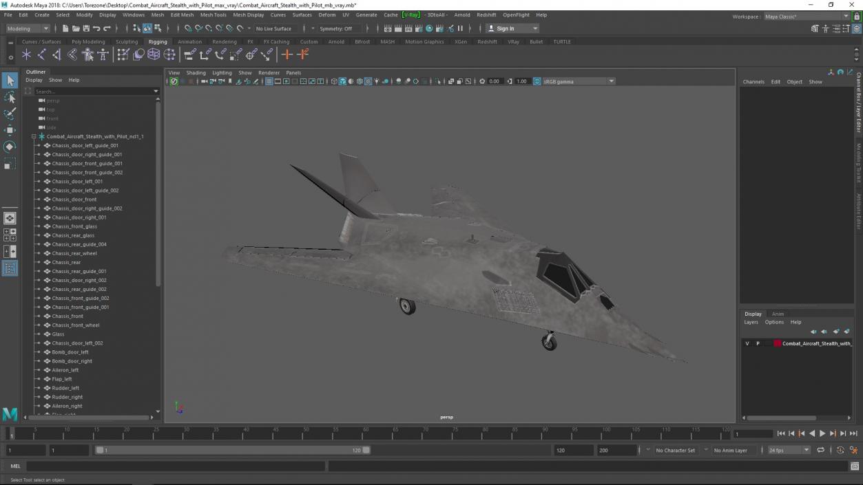 Combat Aircraft Stealth with Pilot 3D model