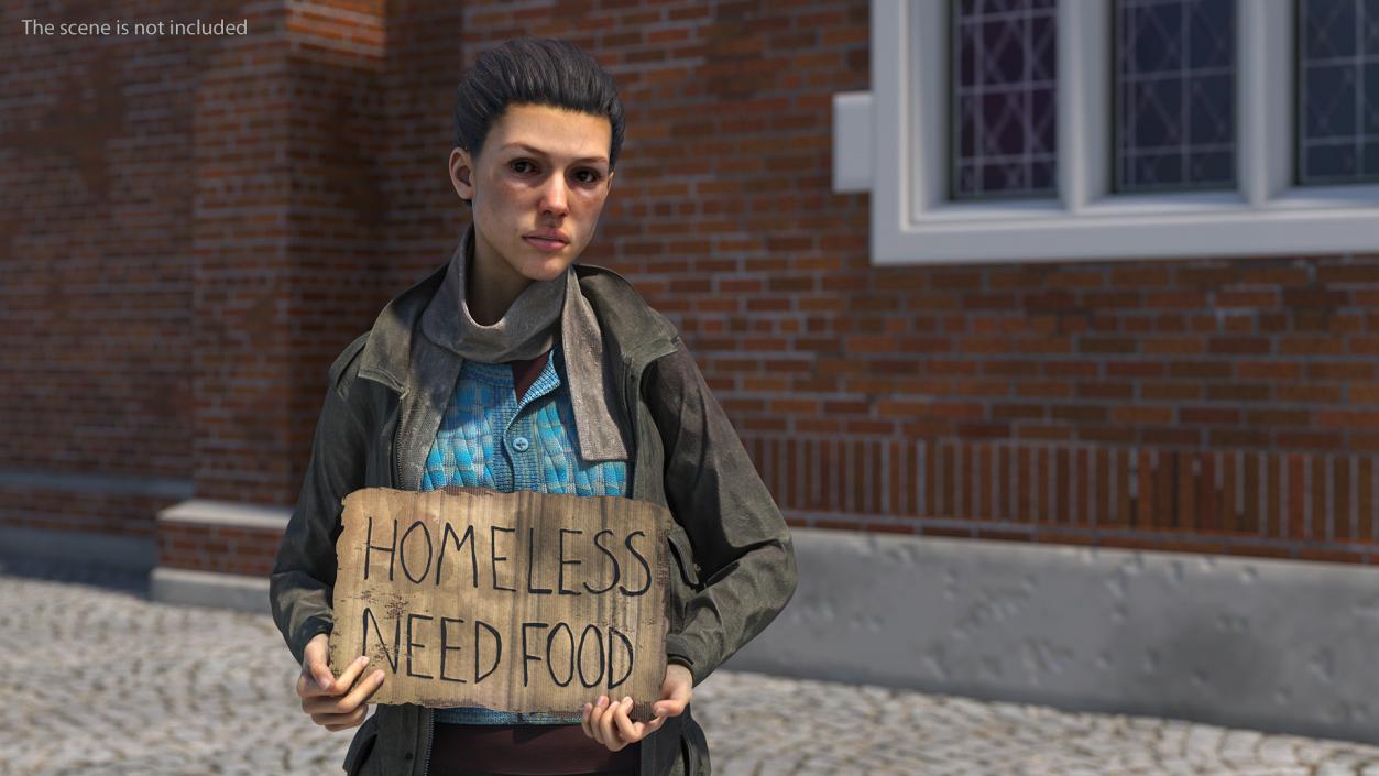 3D Homeless Woman Rigged