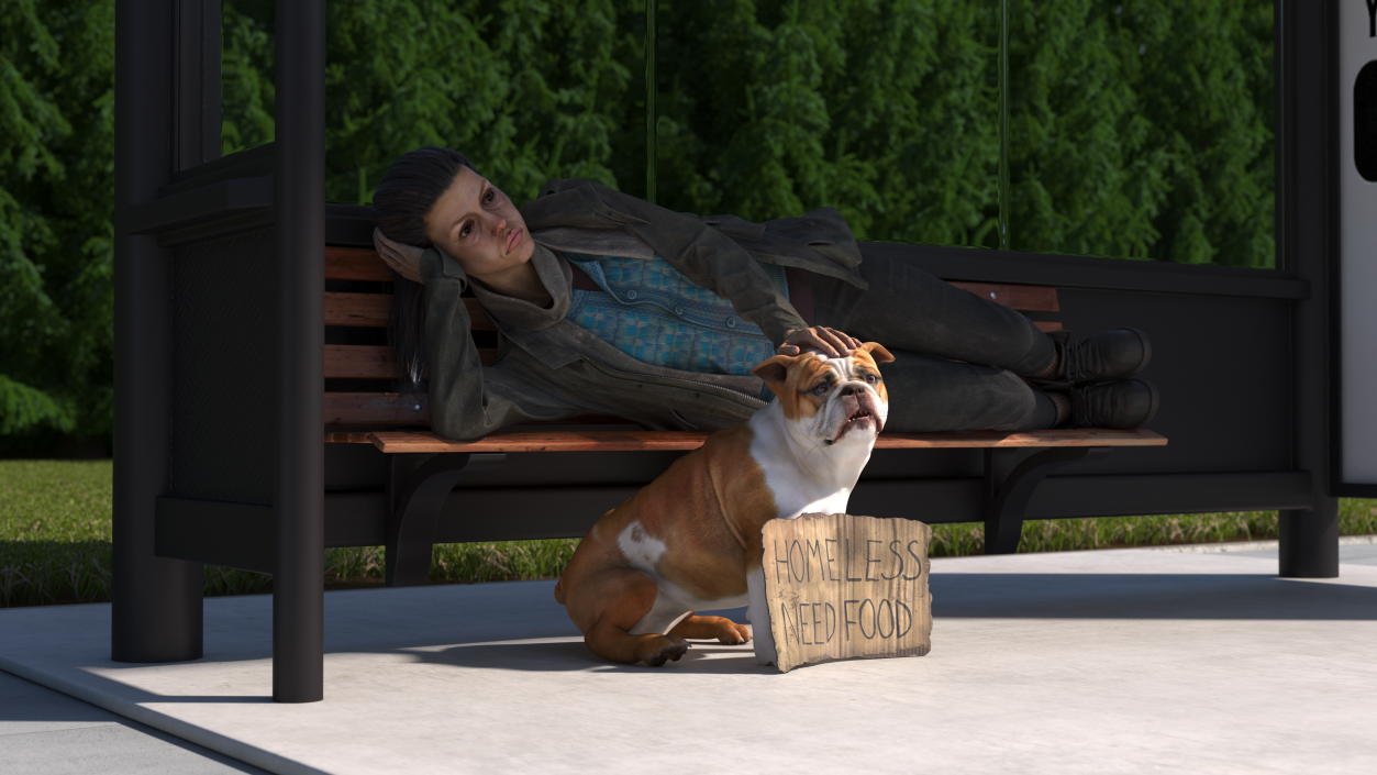 3D Homeless Woman Rigged