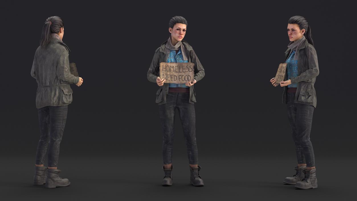 3D Homeless Woman Rigged