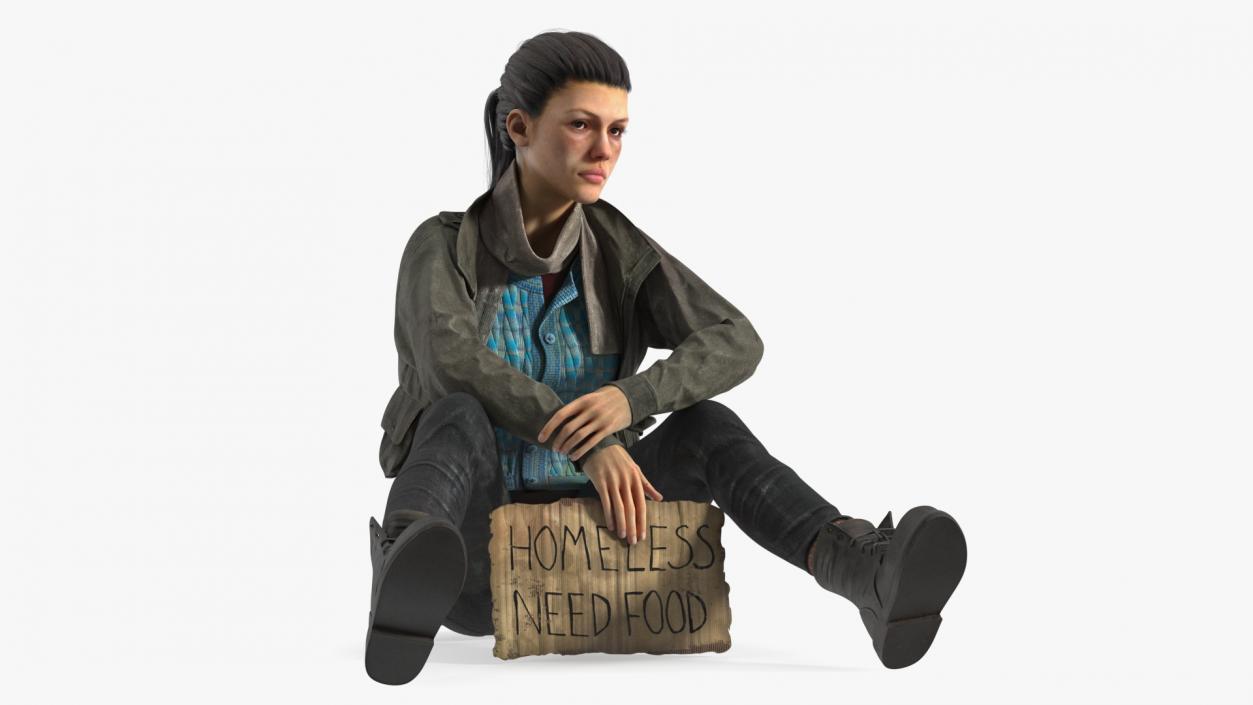 3D Homeless Woman Rigged