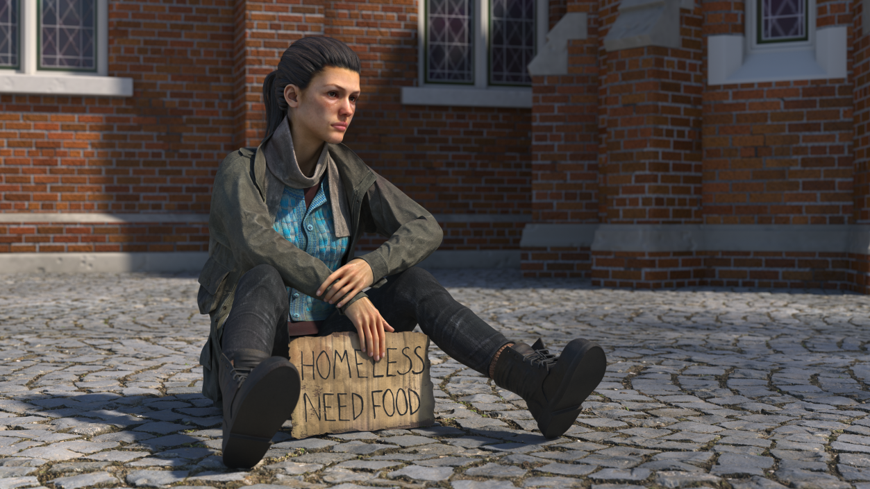 3D Homeless Woman Rigged