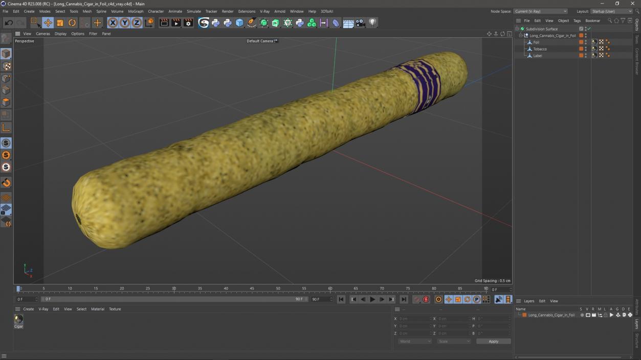 3D Leira Long Cannabis Cigar in Foil model