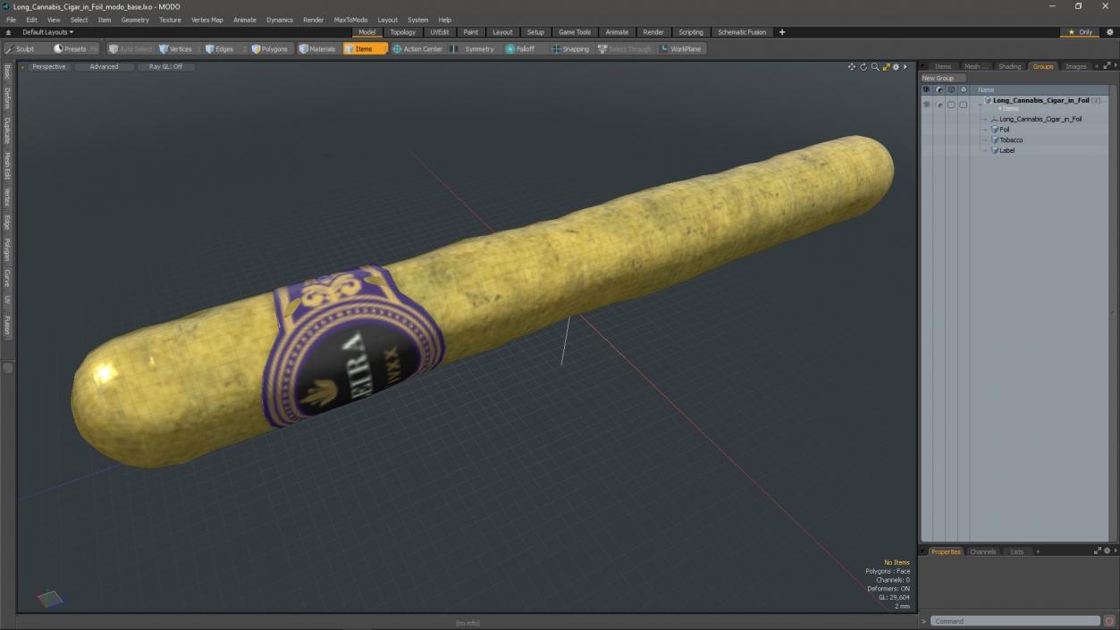 3D Leira Long Cannabis Cigar in Foil model