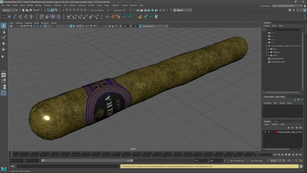 3D Leira Long Cannabis Cigar in Foil model