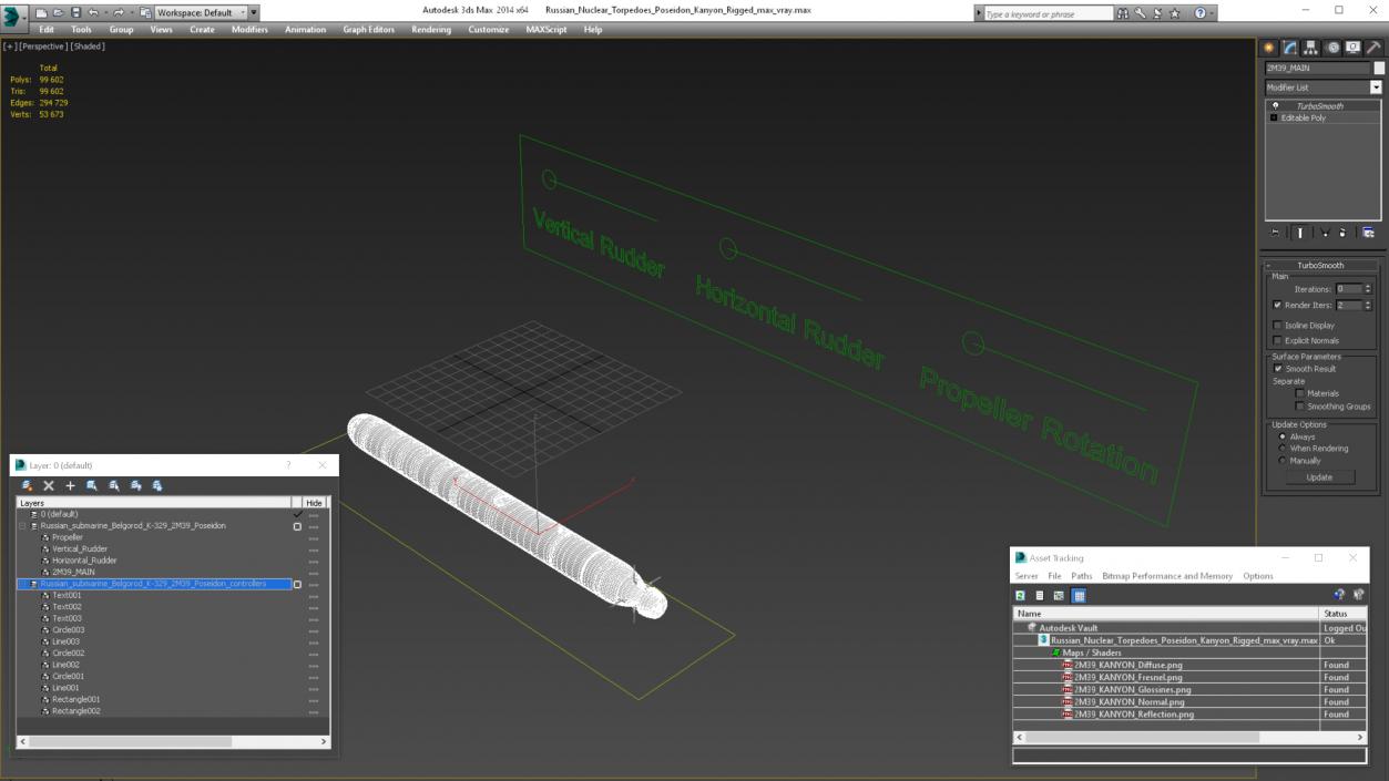 3D Russian Nuclear Torpedoes Poseidon Kanyon Rigged model