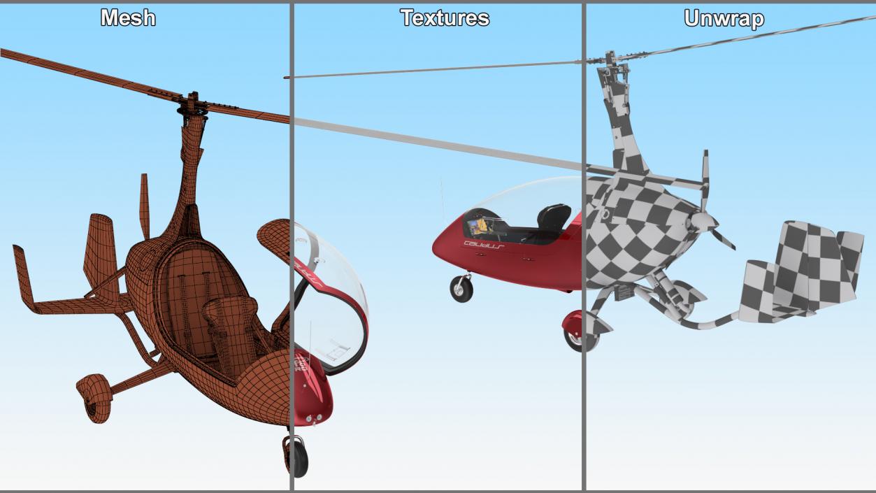 Gyroplane Calidus 912 Red Rigged 2 3D model