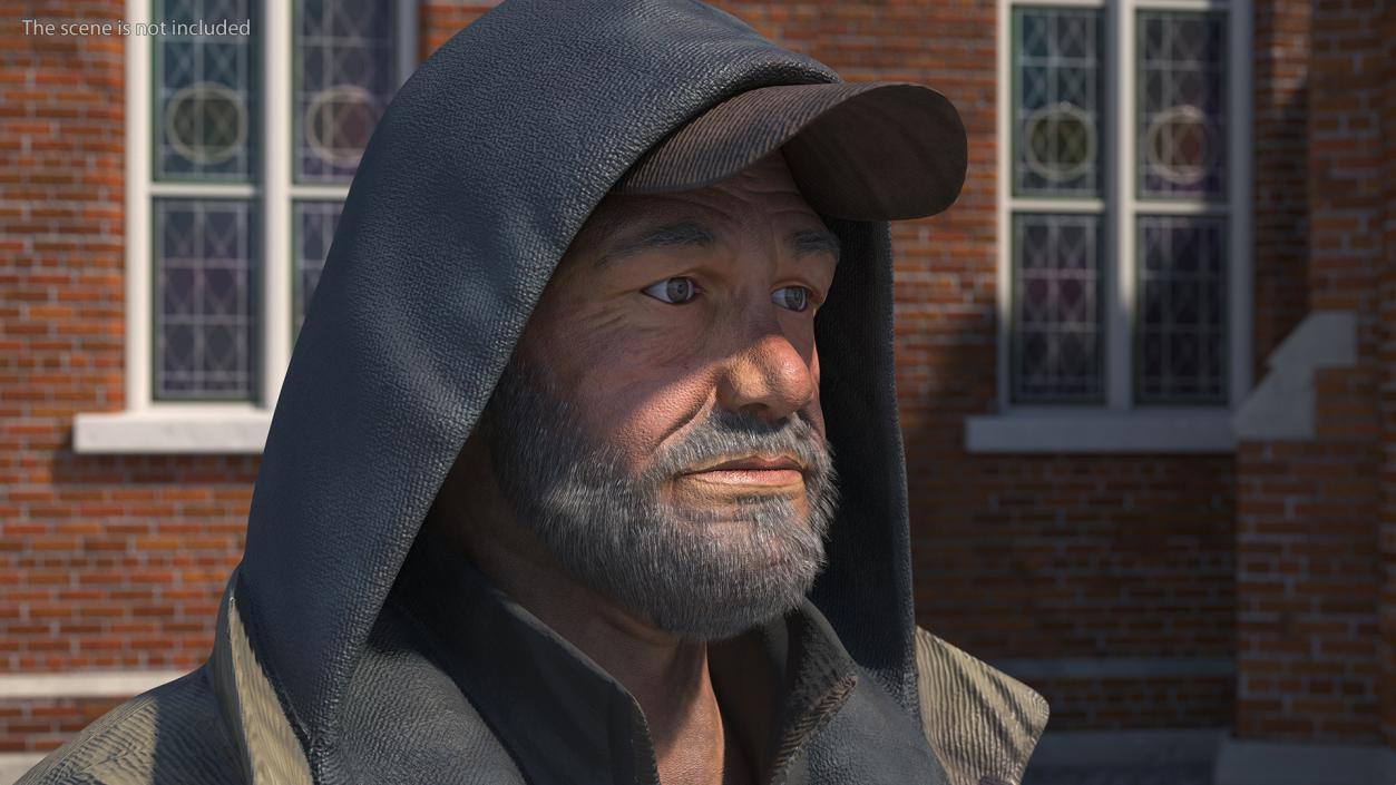 3D Homeless Old Man Head