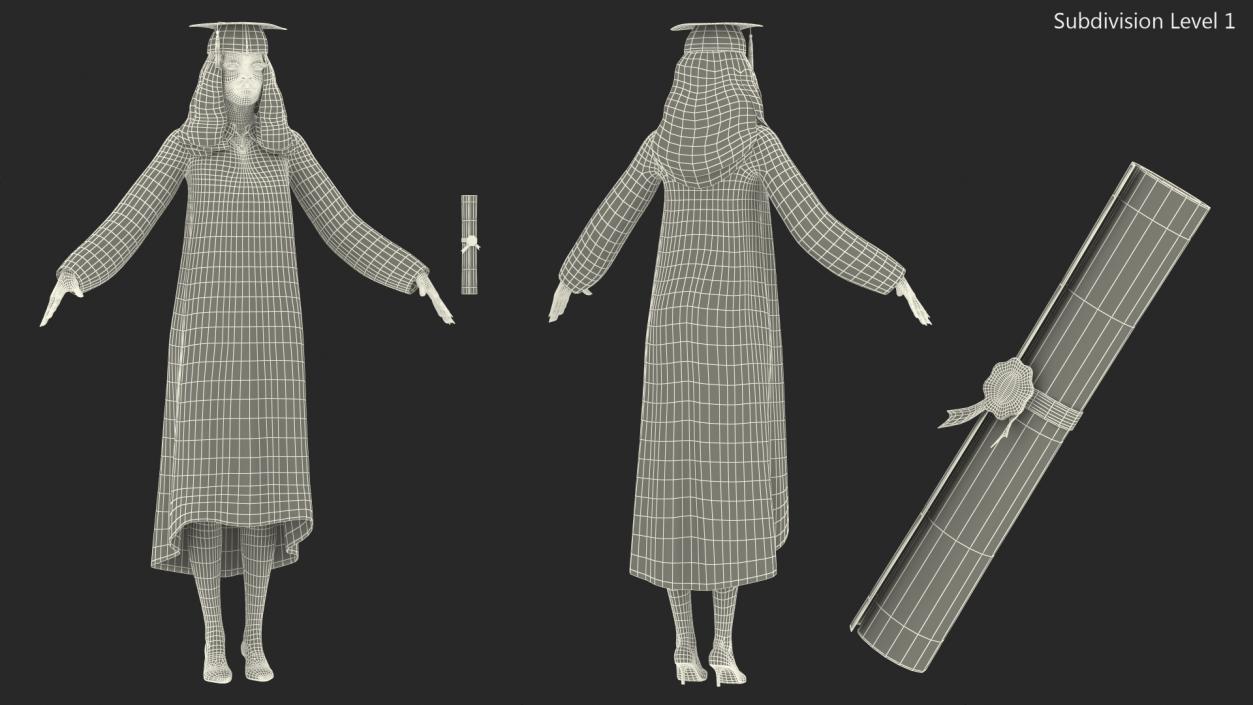 Light Skin Graduation Gown Woman Rigged 3D model