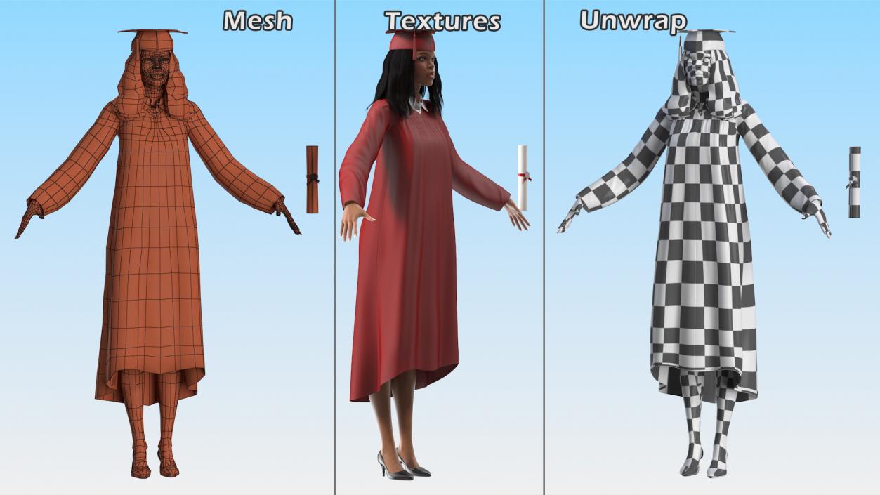 Light Skin Graduation Gown Woman Rigged 3D model