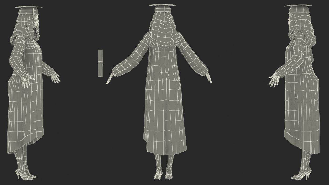 Light Skin Graduation Gown Woman Rigged 3D model