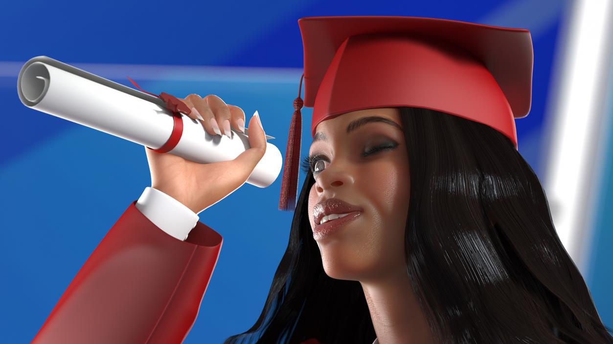 Light Skin Graduation Gown Woman Rigged 3D model